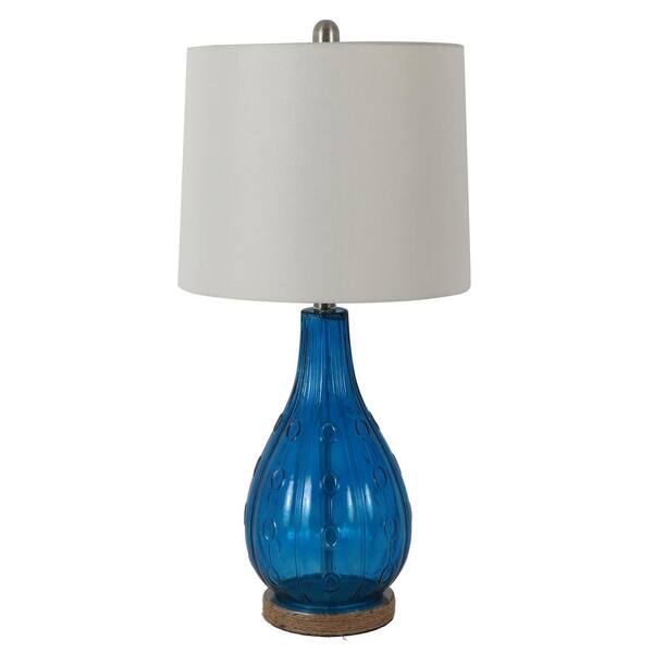 Decor Therapy Emma 27.5 in. Indigo Translucent Embossed Glass Table Lamp