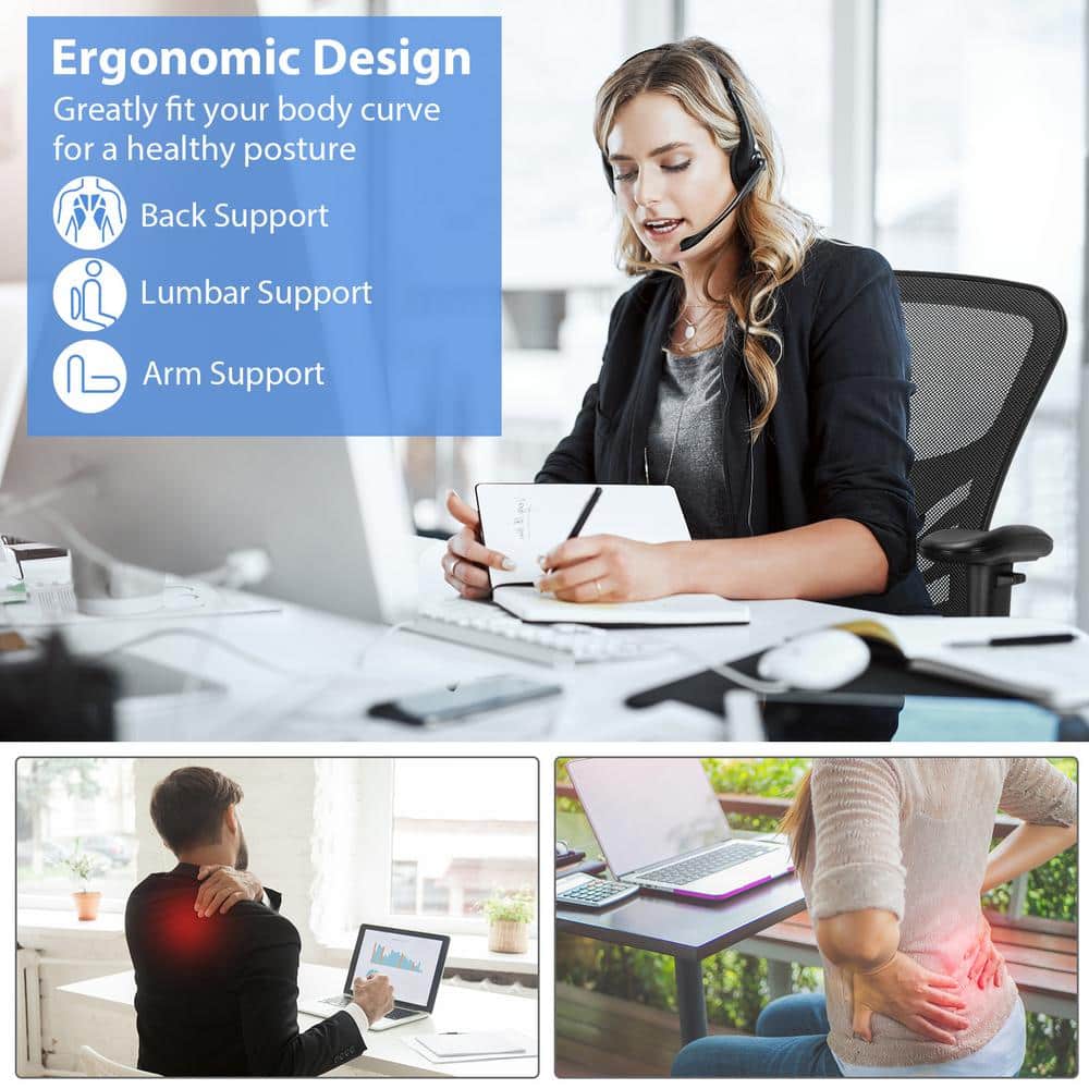Black Mesh Adjustable Swivel Drafting Chair with Foot-Ring