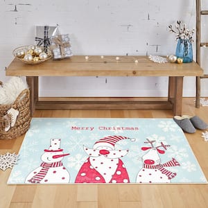 Christmas Friends Light Blue 1 ft. 6 in. x 2 ft. 6 in. Holiday Area Rug