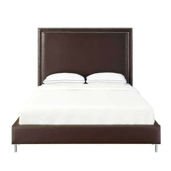 Samuele Espresso PU Leather Nailhead Trim Platform King Bed