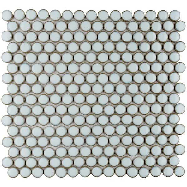 Merola Tile Hudson Penny Round Silk White 12 in. x 12 in. Porcelain Mosaic Tile (10.74 sq. ft. / Case)