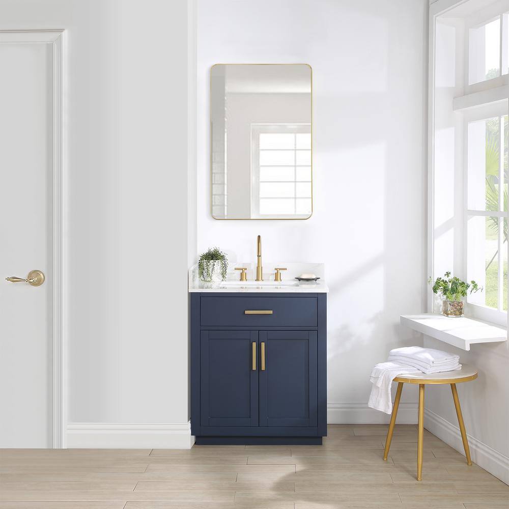 Gavino 30" Royal Blue Wood Vanity with Stone Top and Mirror