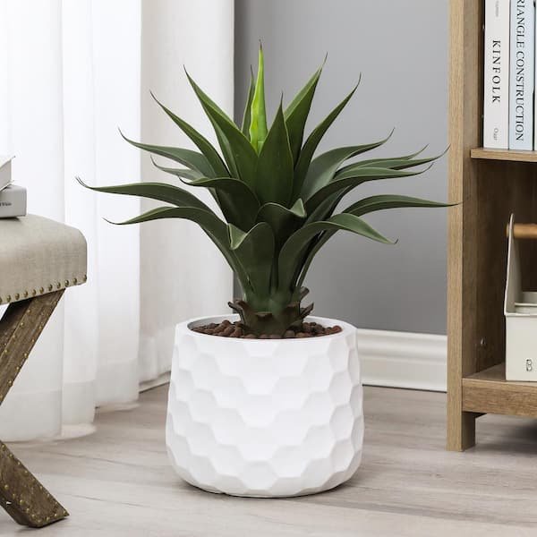 LuxenHome White Geo-Design Round Composite MgO Planter WHPL871