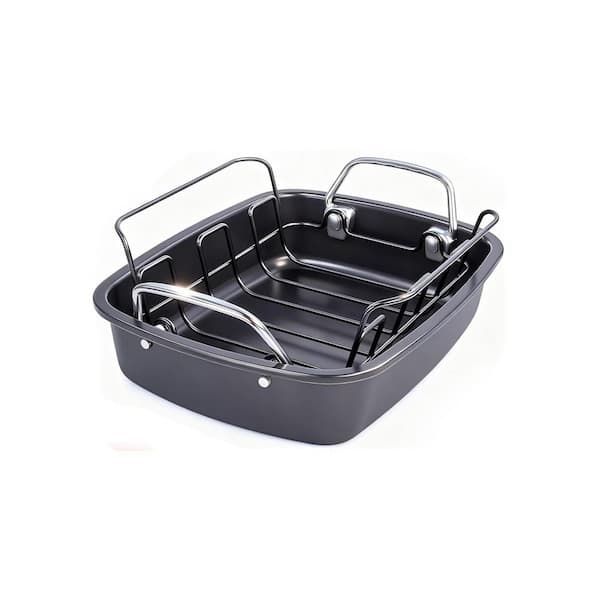 10 qt. Black Carbon Steel Nonstick Roasting Pan with Rack for Thanksgiving Christmas Turkey