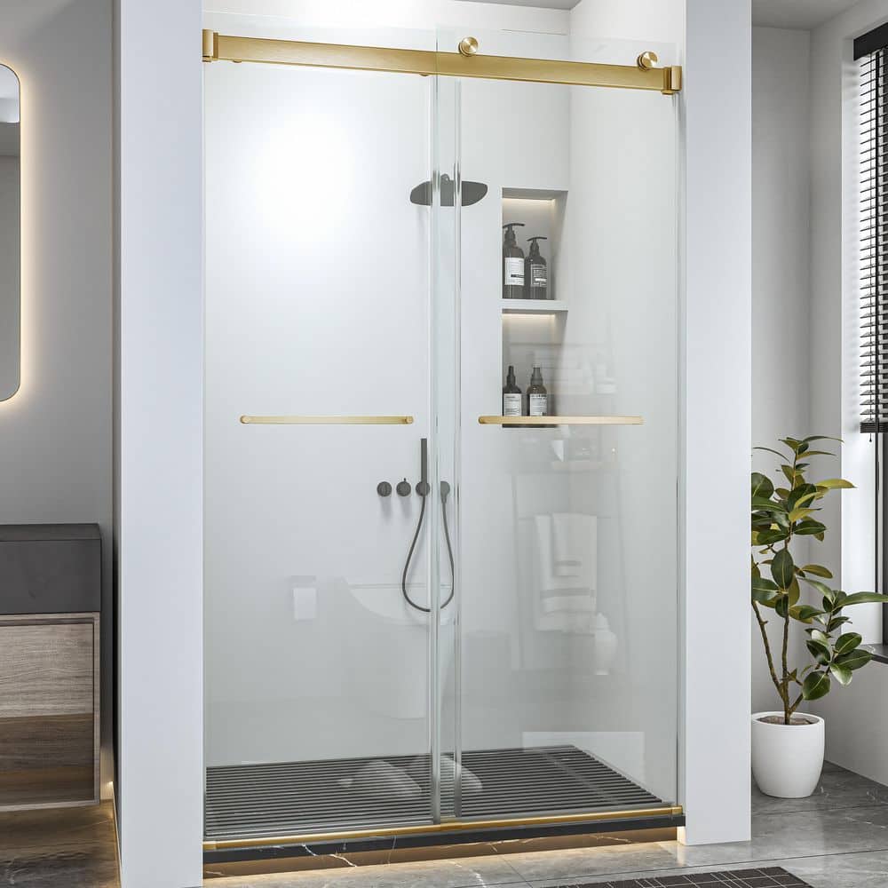 44-48 in. W x 76 in. H Sliding Semi Frameless Shower Door in Gold with 5/16 in. Tempered Clear Glass price history on PriceWatchPro