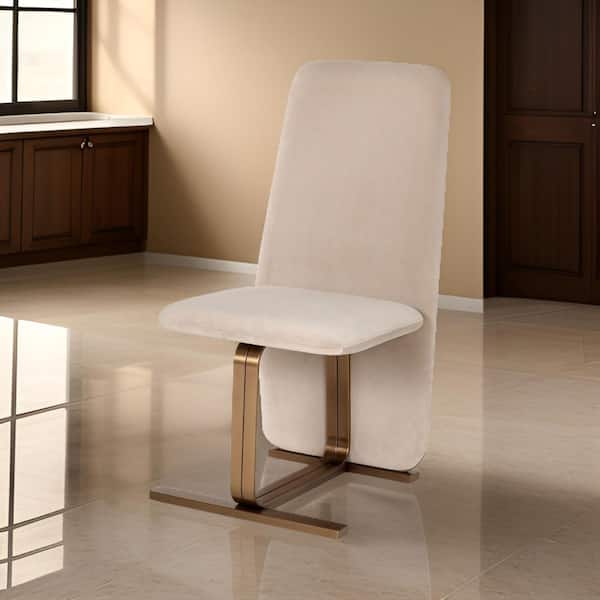 Benjara Beige and Brass Velvet Metal Frame Dining Chair (Set of 2)