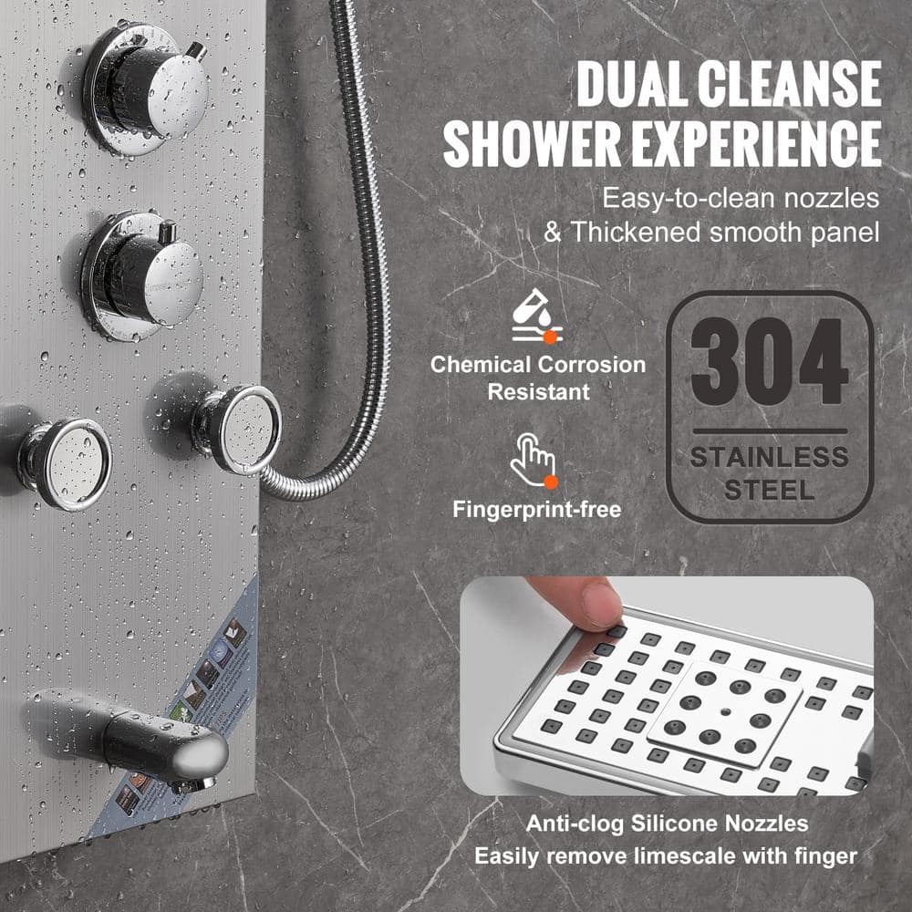 53'' Stainless Steel Shower Panel with LED Display and Massage Jets