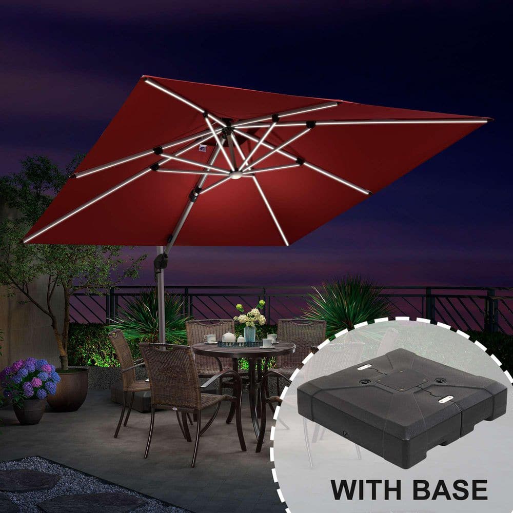 10 ft. Square Aluminum Solar Powered LED Patio Cantilever Offset Umbrella with Stand, Brick Red price history on PriceWatchPro