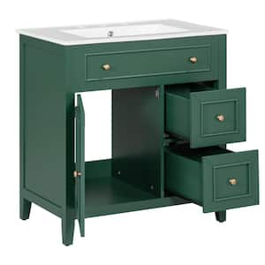 30 in. W x 18.3 in. D x 32.5 in. H Single Sink Freestanding Bath Vanity in Green with White Ceramic Top