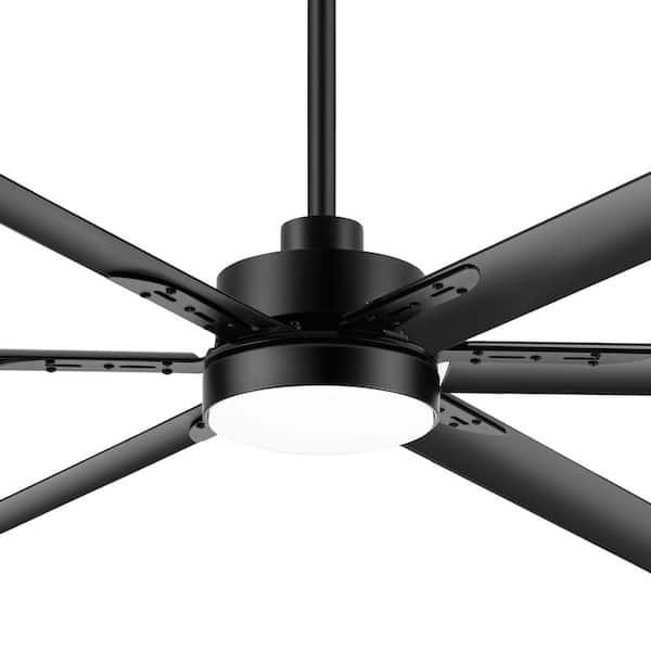 Flashwind 65 in. Indoor Matte Black Large Downrod Ceiling Fan with Adjustable White Integrated LED with 6-Black Blade and Remote