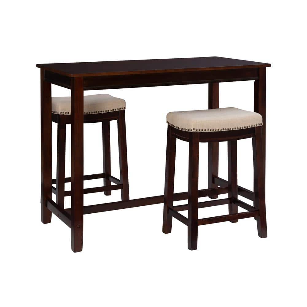 Concord 3-Piece Rectangle Counter Height Walnut and Natural Wood Top Dining Room Set Seats 2 price history on PriceWatchPro