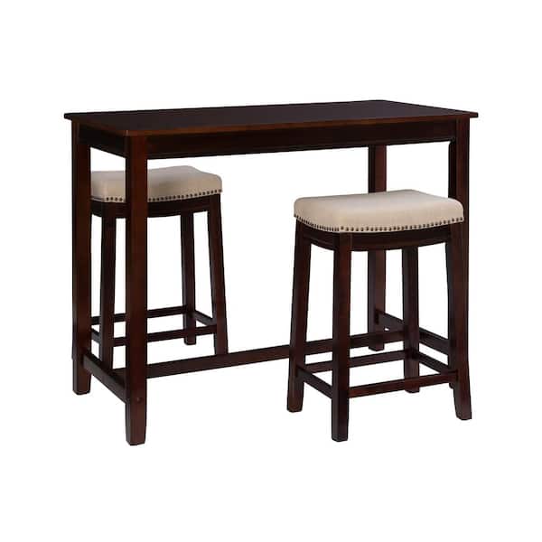 Linon Home Decor Concord 3-Piece Rectangle Counter Height Walnut and Natural Wood Top Dining Room Set Seats 2