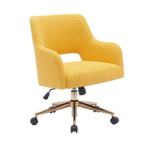 Stain Resistant Boucle Fabric Upholstered Adjustable Height Office Vanity Swivel Task Chair with Wheels in Mustard