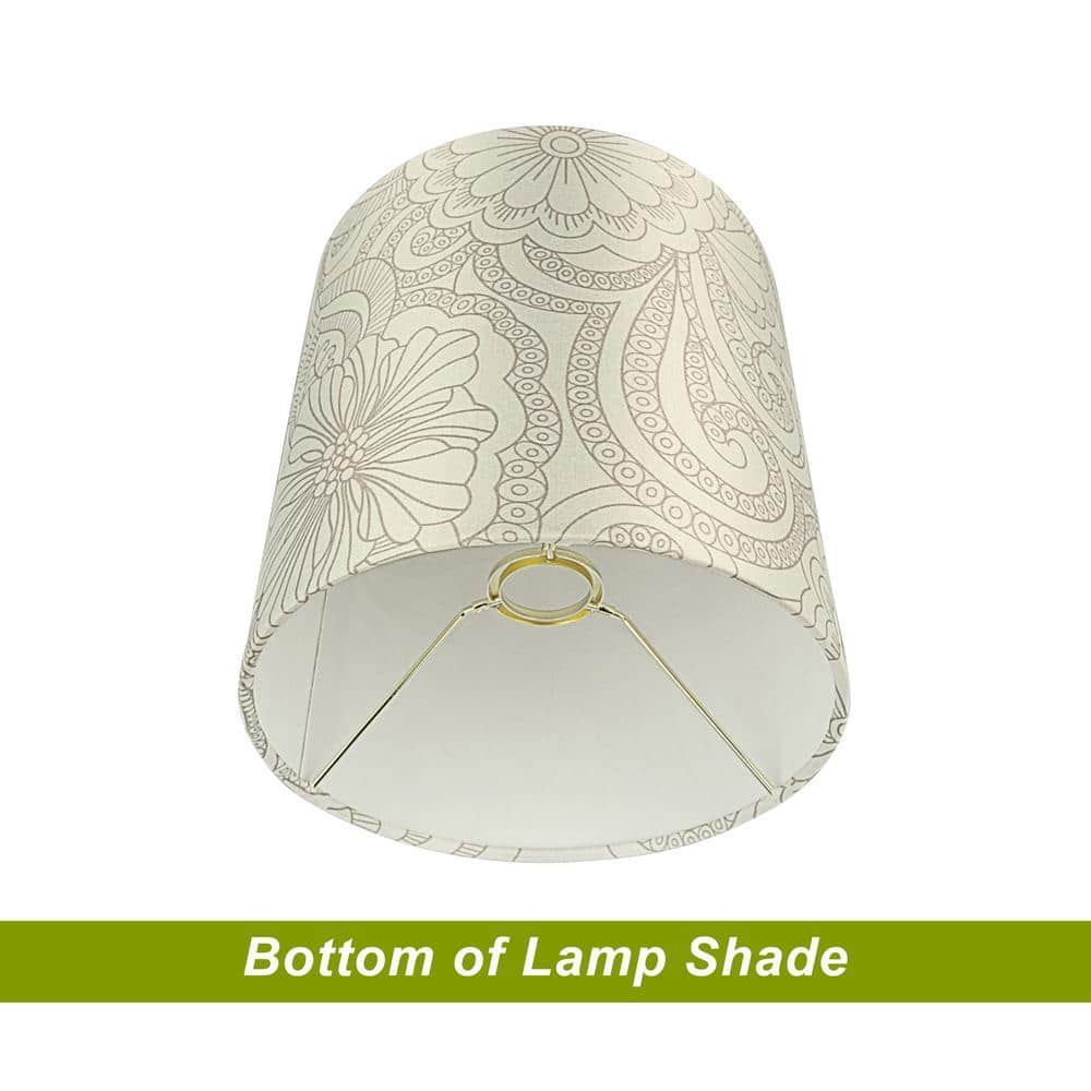 White and Grey Floral Drum Lamp Shade, 8"