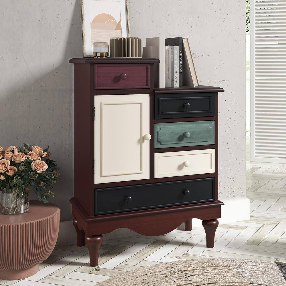 GODEER Brown Storage Cabinet with Five Drawers, Classic Vintage Living ...