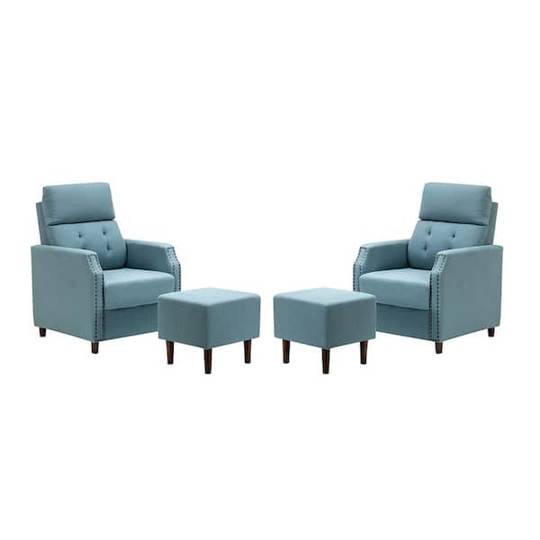 JAYDEN CREATION Isai Blue Tufted Cotton Blend Reclining Lounge Chair with Ottoman (Set of 2)