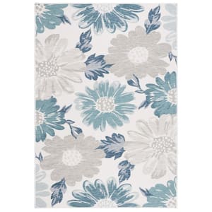 Sunrise Ivory/Blue Gray 4 ft. x 6 ft. Oversized Floral Reversible Indoor/Outdoor Area Rug