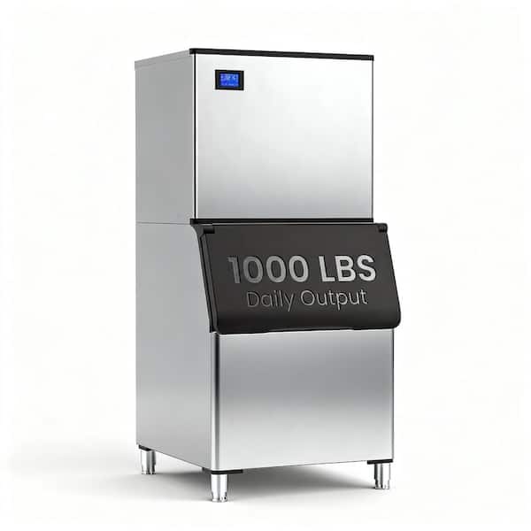 30.12 in. 1000 lbs./24H Full Cubes Commercial Freestanding Ice Maker in Stainless Steel with 550 lb. Storage