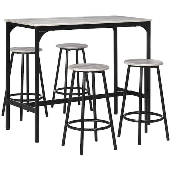 HOMCOM 5-Piece Gray Counter Height Bar Table and Chairs Set