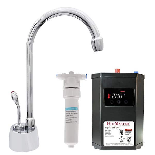 9 in. 1-Handle Hot Water Dispenser Faucet with HotMaster Digital Tank and In-line Water Filter, Polished Chrome