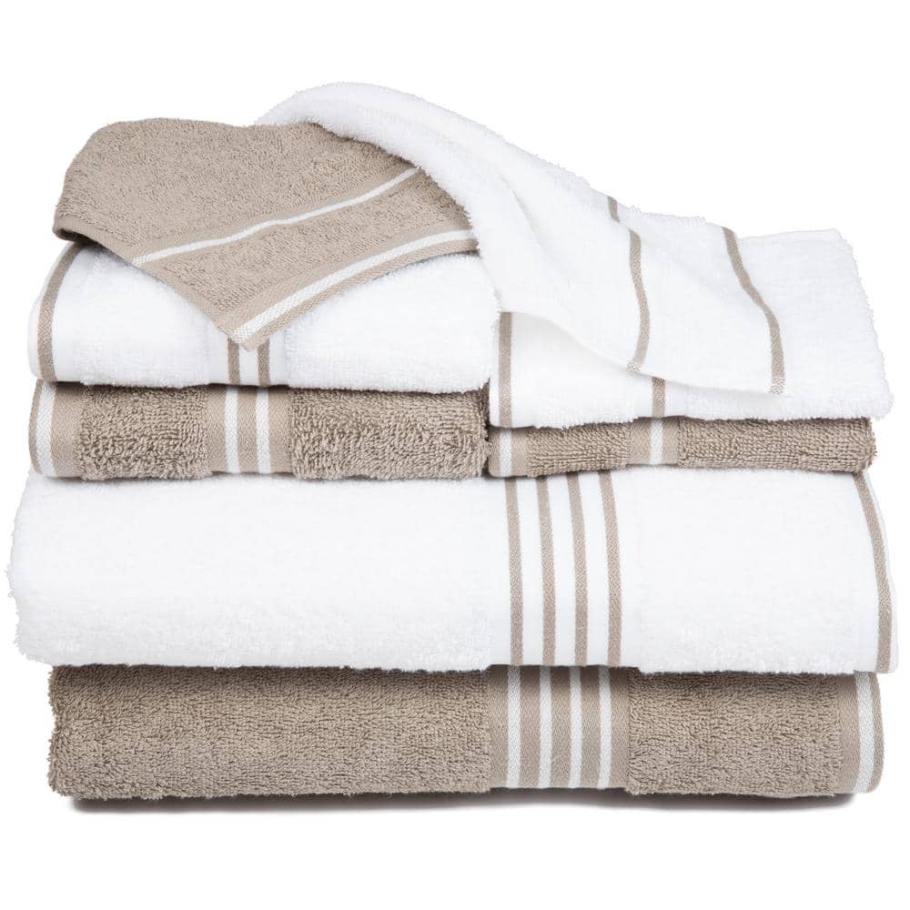 Lavish Home 8Piece White/Taupe Rio Egyptian Cotton Bath Towel Set 67