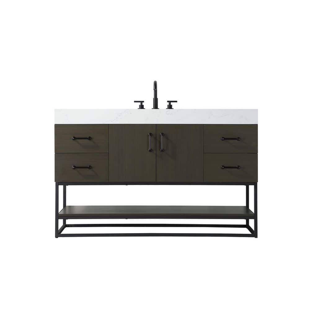 54 in. Single Sink Mocha Brown Bath Vanity with White Engineered Marble Top price history on PriceWatchPro
