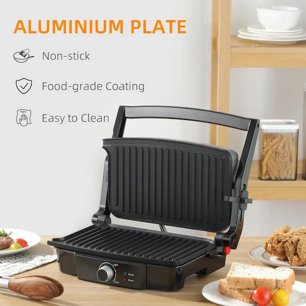 HOMCOM 4 Slice Panini Press Grill, Stainless Steel Sandwich Maker with Non-Stick