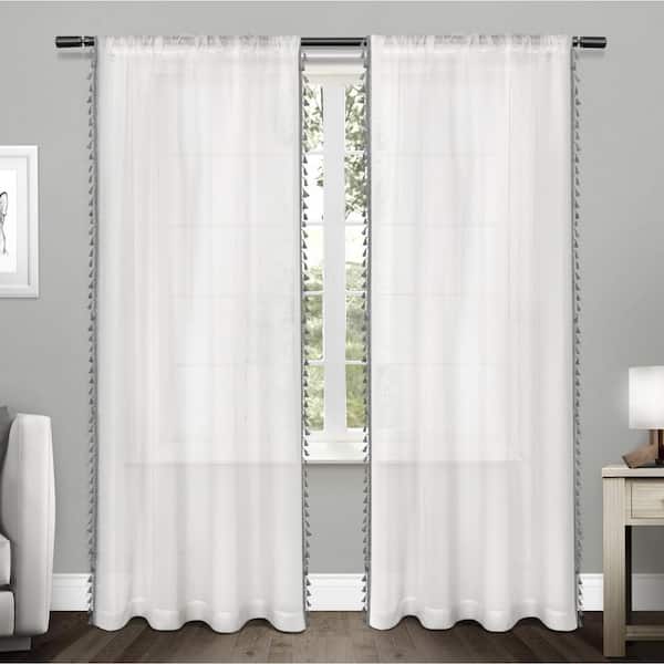 EXCLUSIVE HOME Tassels Black Pearl Solid Sheer Rod Pocket Curtain, 54 in. W x 84 in. L (Set of 2)