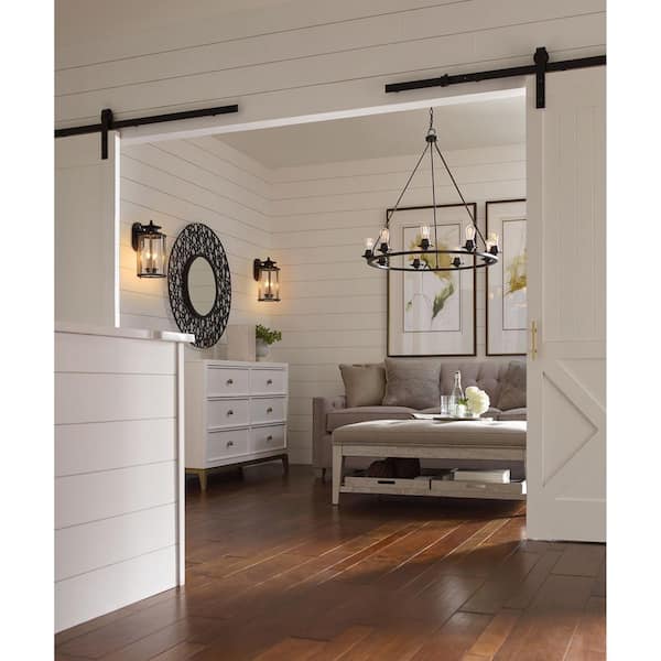 Progress Lighting Debut Collection 28 in. 9-Light Black Graphite Farmhouse Urban Industrial Chandelier Dining Light