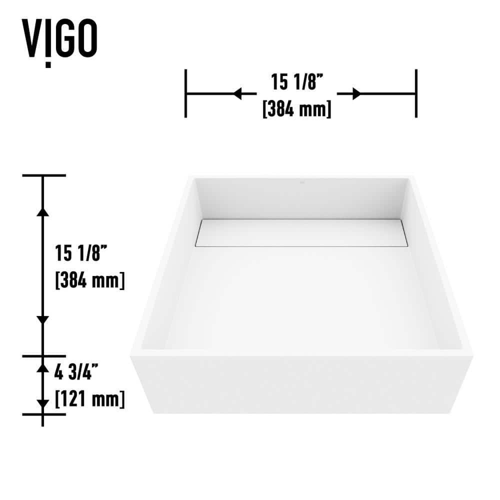 Bryant 15" Square Matte Stone Vessel Bathroom Sink
