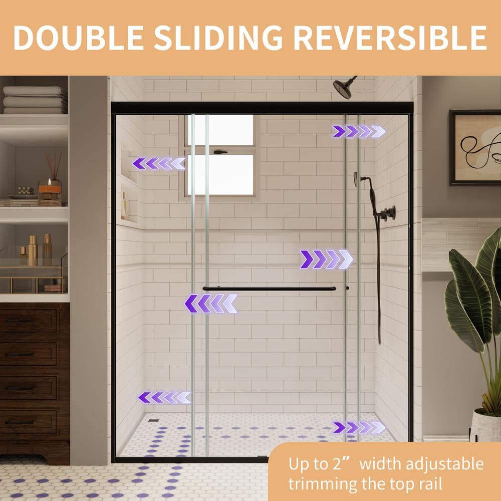 60 x 72 Matte Black Sliding Shower Door with Clear Glass