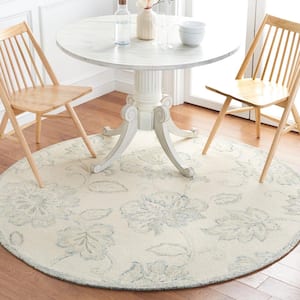 Micro-Loop Ivory/Blue 6 ft. x 6 ft. Abstract Floral Round Area Rug