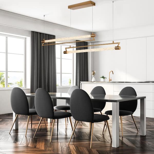 Llywelyn 2-Light Dimmable Integrated LED Plating Brass Linear Chandelier with Textured Glass Shade