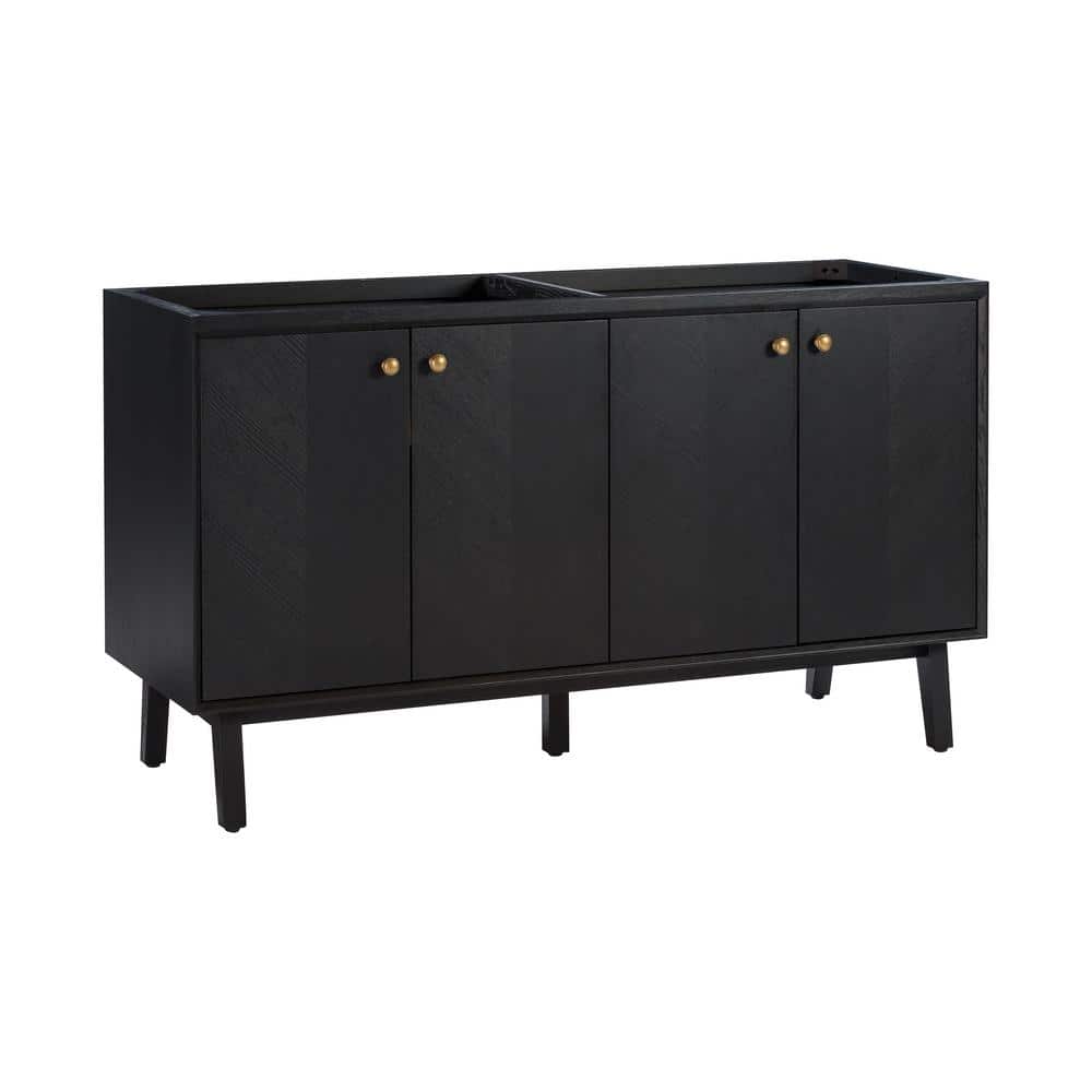 Adele 60'' Black Oak Double Bathroom Vanity Base