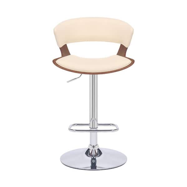HomeRoots Cream Faux Leather Adjustable Swivel Wooden Bar Stool