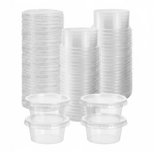 Clear Plastic Food Storage Cups 3 oz Leak-Proof Lids Disposable Portion Condiment Jello Shot Sauce 50-Pack