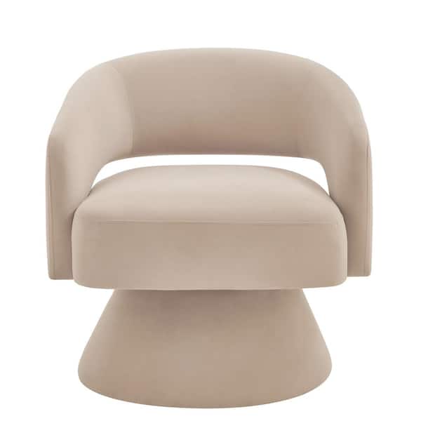 Unbranded Beige Velvet Modern Swivel Barrel Chair Upholstered Accent Armchair Swivel Chair Lounge Chair with Open Backrest