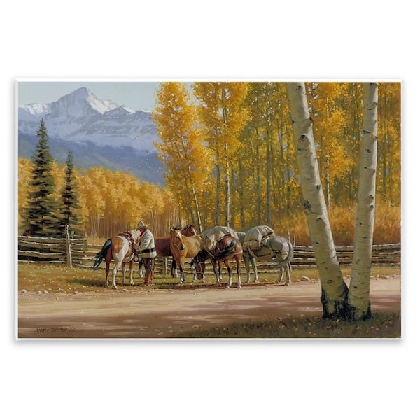 Stupell Industries Horses with Fall Foliage by Jimmy Dyer 1-Piece Unframed Graphic Print Nature Poster Art Print 15 in. x 10 in.