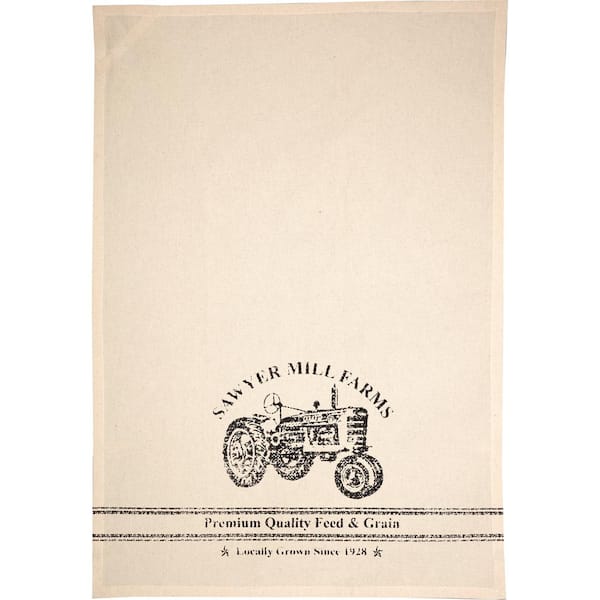 VHC BRANDS Sawyer Mill Beige Charcoal Tractor Cotton Muslin Unbleached Kitchen Tea Towel