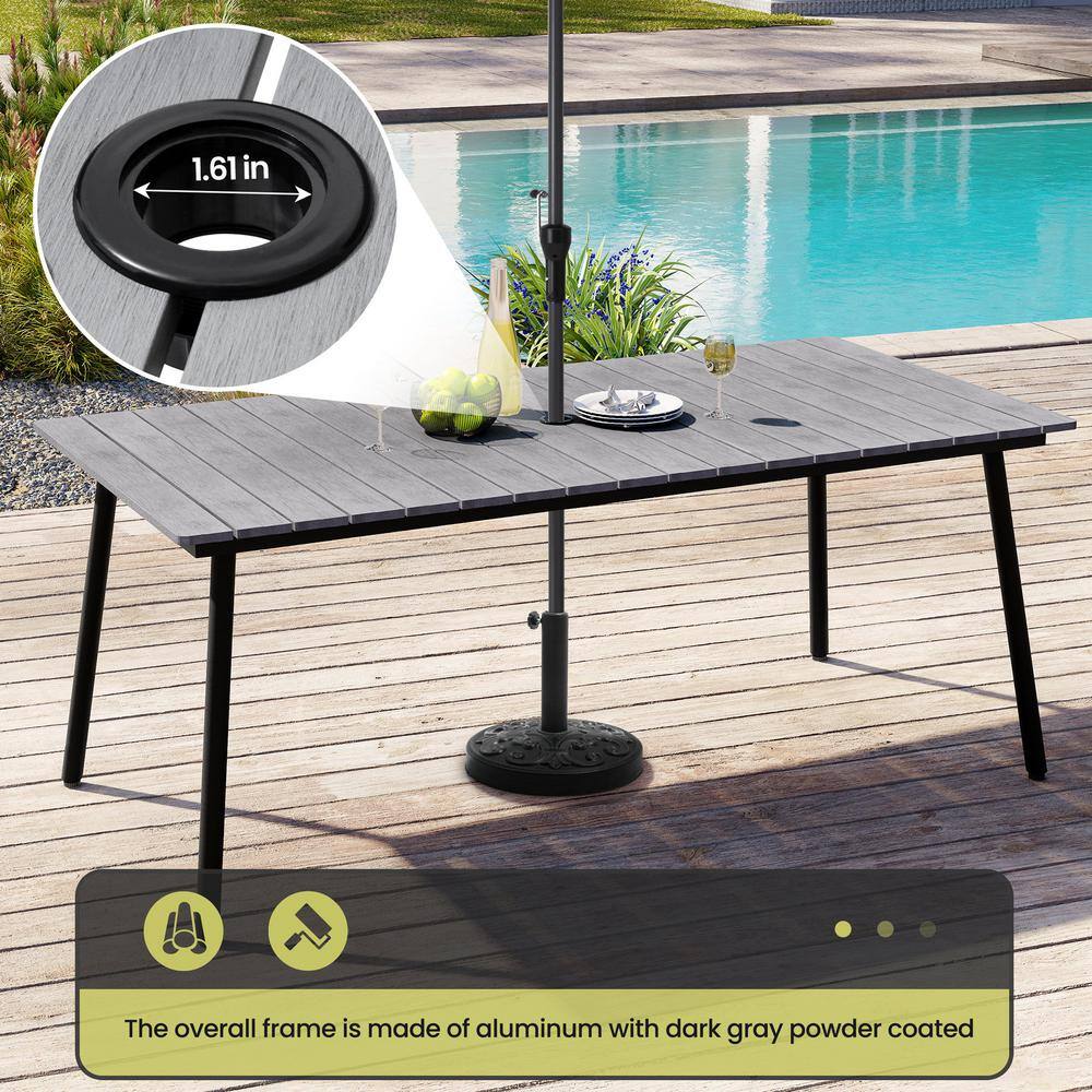 Crestlive Products outdoor dining table showing the 1.61 inch umbrella hole and aluminum frame.