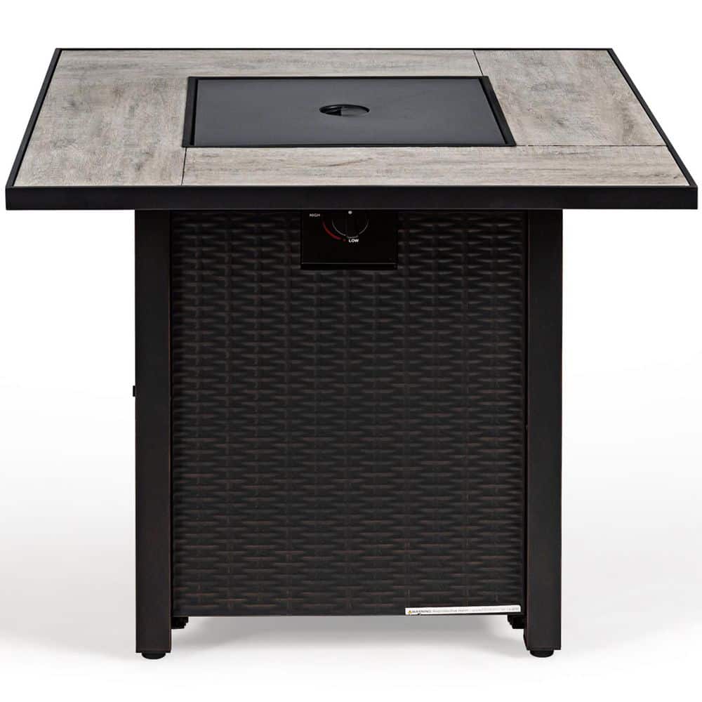 30" Black Steel Square Gas Fire Pit Table with Ceramic Tile Top