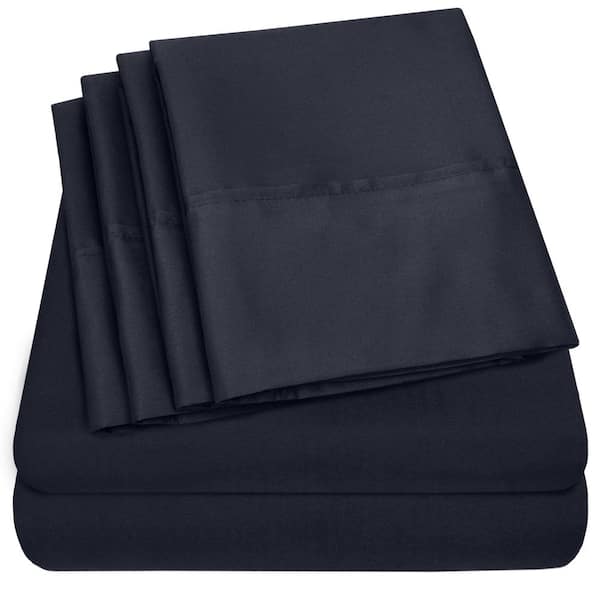 Sweet Home Collection 1500-Supreme Series 6-Piece Navy Solid Color Microfiber RV Queen Sheet Set
