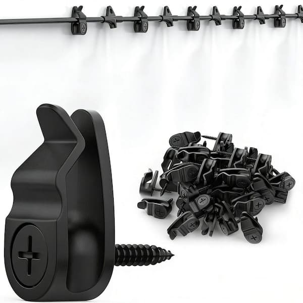 Outdoor Christmas String Light Clips-50 Pack Weatherproof Black Hooks for Fairy Lights and Holiday Decor