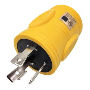 Generator 30 Amp 3-Pong Locking NEMA L5-30P Plug to RV 30 Amp TT-30R Outlet Splitter Adapter L5-30P to TT-30R, Yellow