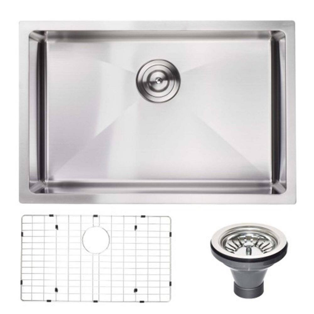 Silver 18-Gauge Stainless Steel 27 in. L Single Bowl Corner Undermount Workstation Kitchen Sink with Faucet