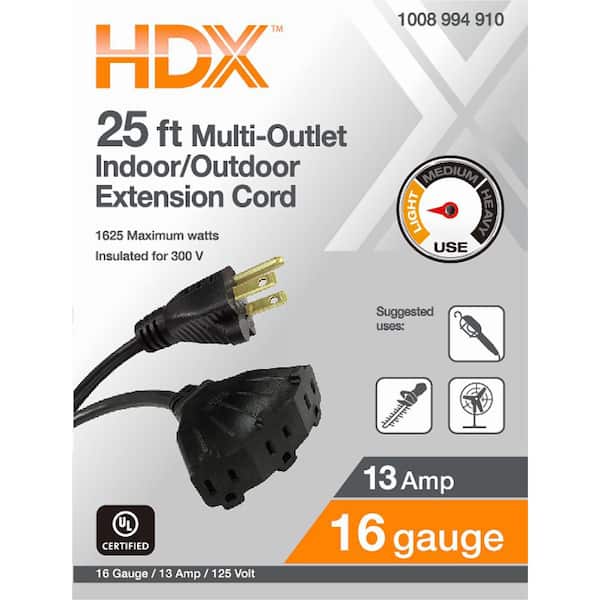 HDX 25 ft. 16/3 Light Duty Indoor/Outdoor Extension Cord, Orange HD#277-509  - The Home Depot