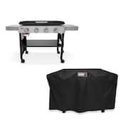 Griddle 4-Burner Propane Gas 36 in. Flat Top Grill in Black with Grill Cover