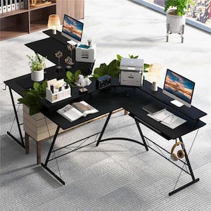 51 in. L-Shaped Black Wood Desk with Power Outlet