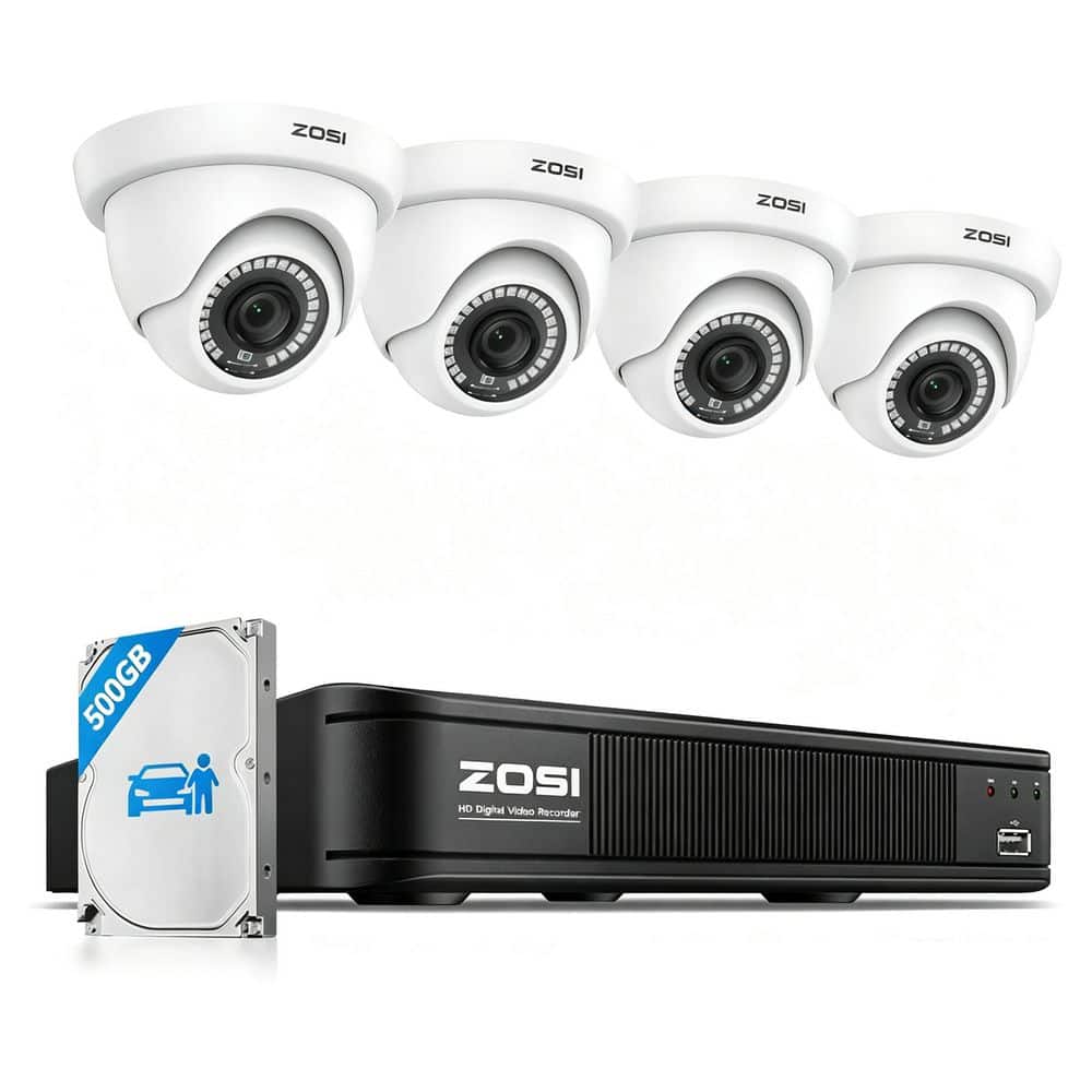H. 265 Plus 8-Channel 3K-Lite DVR Security Camera System with 4X 1080P Wired Dome Cameras Pre-Installed 500GB HDD