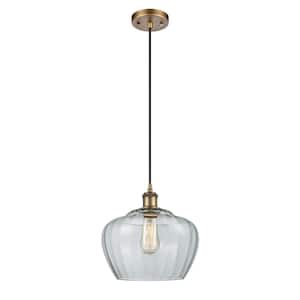 Fenton 1 Light Brushed Brass Bowl Pendant Light with Clear Glass Shade